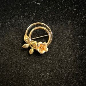 Gold and Rose Floral Brooch